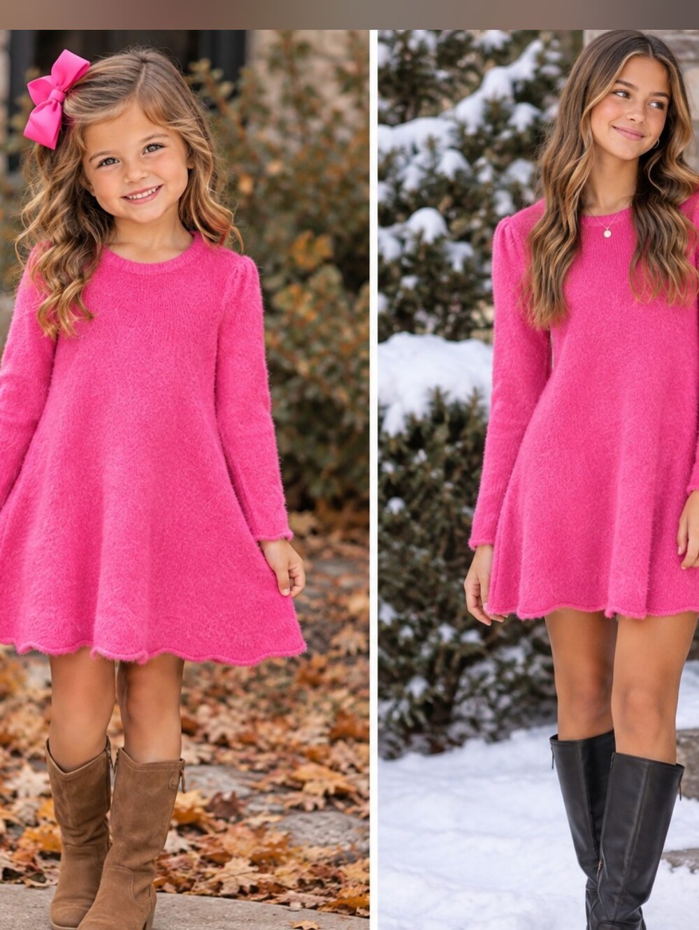 Chelsea & Violet Hot Pink Fuzzy Long Sleeve Sweater Mini Dress Girls Size 4 & 14